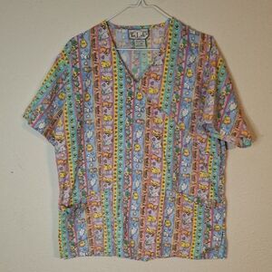 TLC Colorful Cat Dog Pet Print Scrub Top size medium